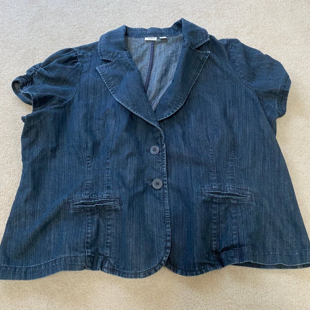 Cato Cap Sleeve Collared Peplum Denim Jacket Dark Wash Top Sz: 26 W